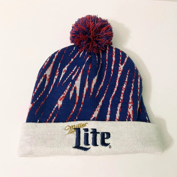 Miller Lite Beer Winter Beanie Hat Toque Pom Pom Acrylic - Picture 1 of 16